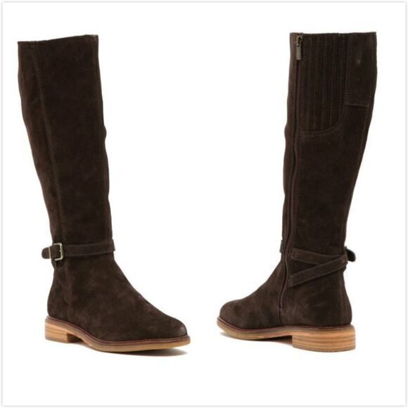 New‎ Clarks Clarkdale Clad Suede Riding Boot Dark B - Picture 1 of 6